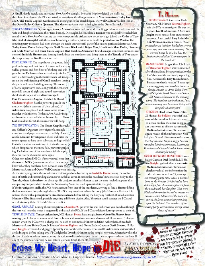 Cross My Heart Hope To Die - One Page Dungeon Entry 2019 - Laidback DM